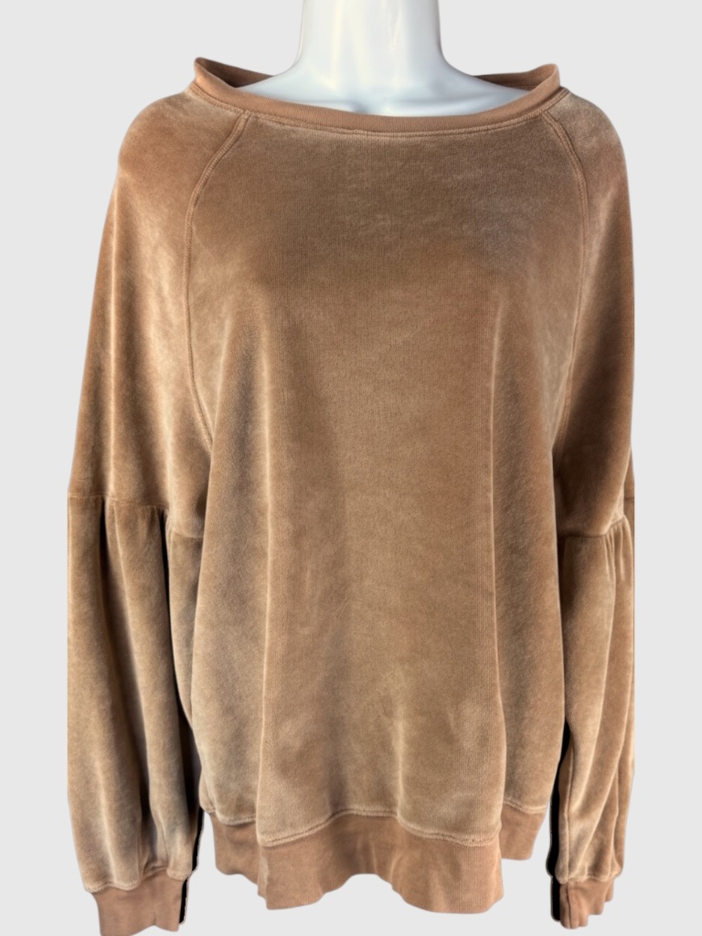 Dylan Cotton Velour Sweatshirt Caramel Brown Raglan Balloon Sleeve Top Small